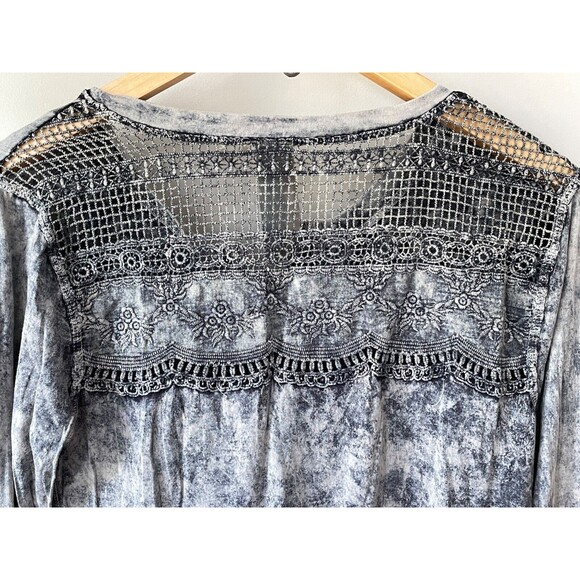 Aratta Silent Journey S Mineral Acid Wash Embroidered Long Sleeve Shirt Hippie - Picture 6 of 10